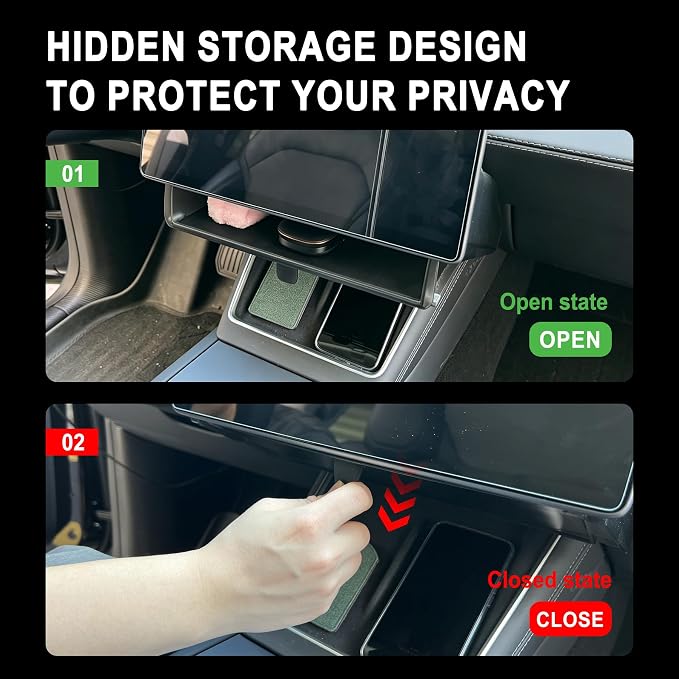 zorik Under Screen Storage Organizer for Tesla Model Y Juniper (2025-2026) & Model 3 Highland (2024-2026), Hidden Minimalist Dashboard Tray, Stable Snap-on Installation, Interior Accessories Black