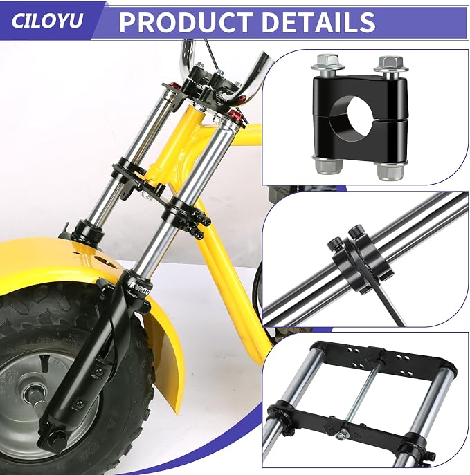 Mini Bike Front Forks Suspension Kit Replacement for Coleman Minibike CT100U Monster Mega Moto 80 105cc Motovox MBX10 MBX11 Baja Doodlebug DB30 Trailmaster Storm 200 Parts 7/8 Handlebar Risers