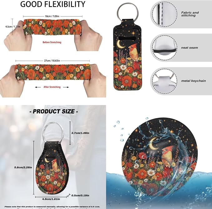 Cardinal Floral Moon Print Car Seat Cover Full Set with Auto Steering Wheel Cover Seat Belt Protector Armrest Pad Auto Rear View Mirror Protector Set of 15, Car Accessories Set, Orange