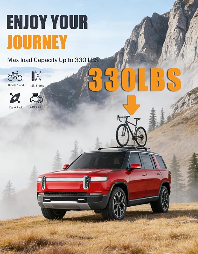 Lockable 330lbs Roof Rack Cross Bars Compatible with Rivian R1S 2022 2023 2024 2025 2026 (Without Roof Rails), Heavy Duty Anti-Theft Aluminum Roof Rails Crossbars Luggage Cargo Carrier
