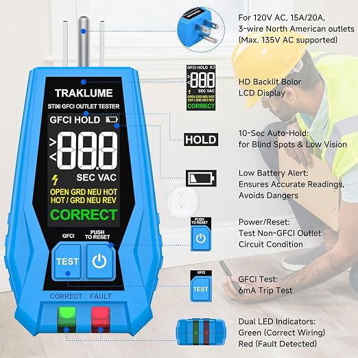 Electrical Test Kit, GFCI Outlet Tester with LCD Display, Non-Contact Voltage Tester Kit with Flashlight, for Wiring Fault Detection, Checking Outlets, and Voltage Testing