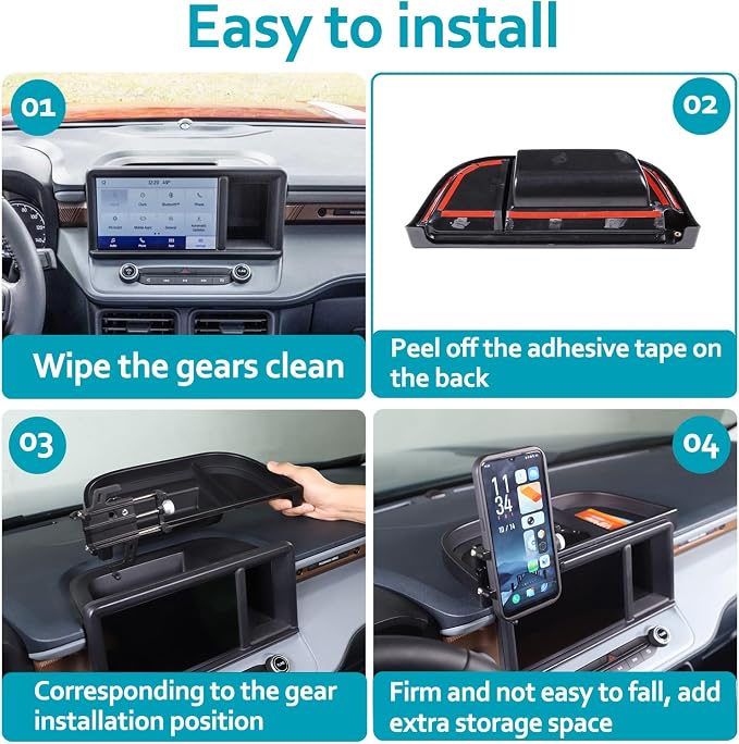 CHEAYAR Dashboard Storage Box Fit for Ford Maverick 2022, ABS Dash Panel Tray Organizer, Dash Tray Phone Holder Mount with Storage Box, Dash Center Console Table Storage Tray (Type C)