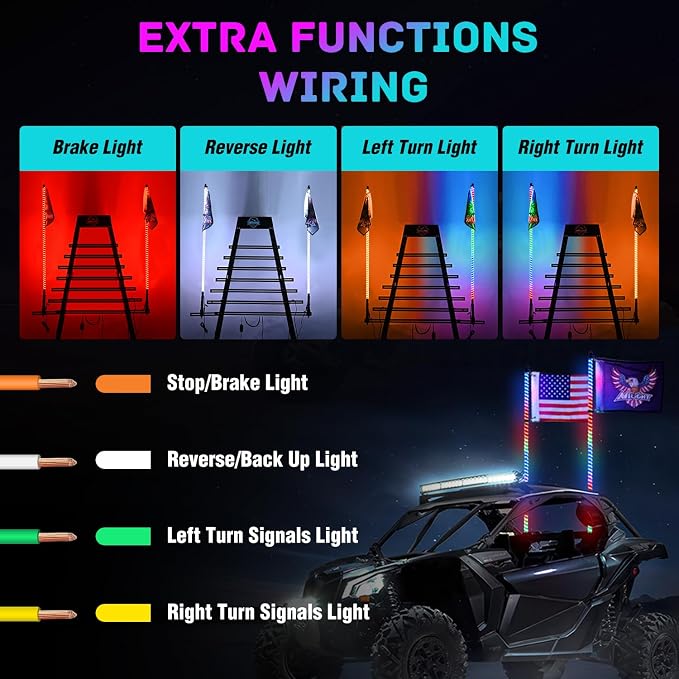Nilight LED Whip Light 2 PCS 4FT COB RGB Lighted Antenna Whips with Spring Base Remote & App Control DIY Patterns Turn Brake Reverse Lights for Can-am Offroad ATV UTV RZR Polaris Dune Buggy Truck