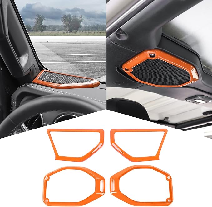 RT-TCZ A Pillar Speaker Trim Cover & Roof Speaker Audio Trim Cover Ring Kit Decoration Interior Accessories for Jeep Wrangler JL JLU & Gladiator JT 2018-2022,Orange