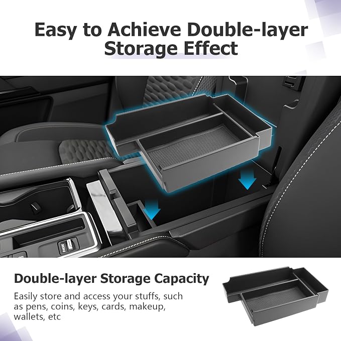 LUWU 2025 2026 Pathfinder Center Console Organizer Compatible with Pathfinder 2022 2023 2024 2025 2026 Accessories Armrest Console Storage Box Insert Tray ABS Material Coin Container, Black
