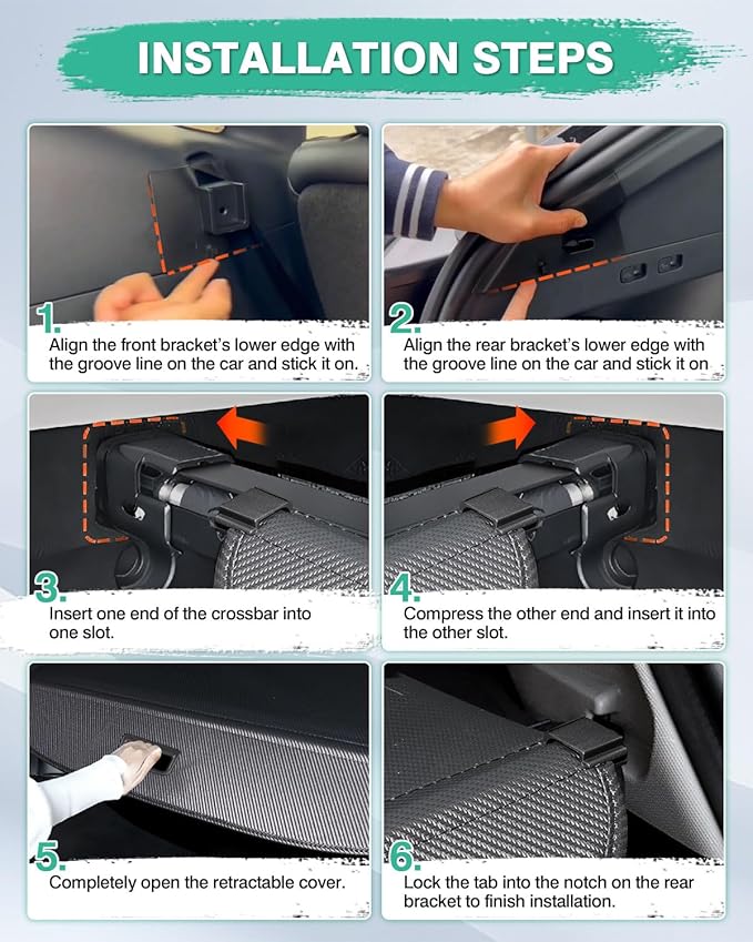 Powerty Retractable Trunk Cover for 2020 2021 Tesla Model Y 5-Seaters (Not for 7-Seaters), Retractable Trunk Cover Privacy Cover Truck Replacement for 2020 2021 Model Y Accessories (Canvas Texture)