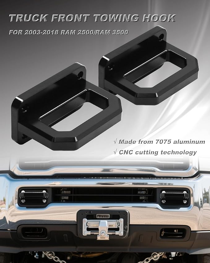 Front Tow Hooks, D-Ring Shackle Compatible with 2003-2018 Ram 2500 3500 2WD & 4WD - Replace OEM 68171791AA, 52020587AB (Black)