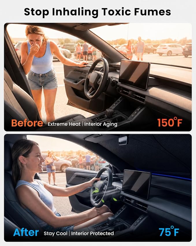 REEVAA 2026 3rd Pro Windshield Sunshade for 2019-2026 Toyota RAV4 | Dual-Layer Heat & Sun Defense, OEM Design | Foldable Sun Shade Car Accessories with Storage Bag