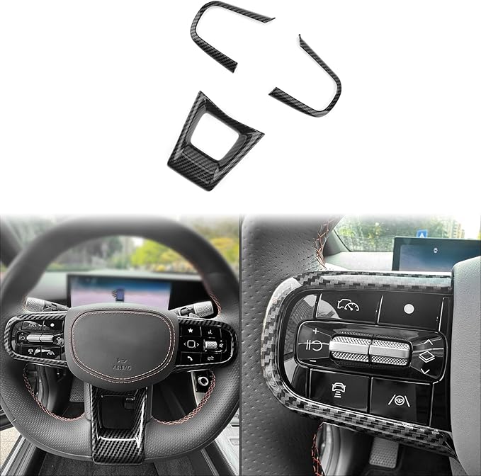 ABS Car Steering Wheel Frame Cover Steering Wheel Button Panel Protection Frame Molding Trim Compatible with GV70 Sport 2025 [PE] GV80 Sport 2025 [PE] Accessories (Carbon Fiber Style)