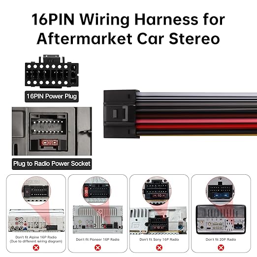 16PIN Car Radio Wire Harness for Toyota Camry RAV4 Corolla Tundra Highlander Car Stereo Wire Harness Power Cable Support Android Head Unit Steering Wheel Control