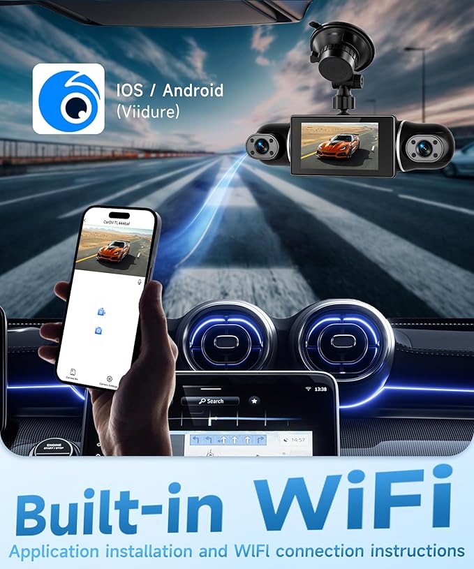 360° 4 Channel Dash Cam 2K Front 1080P Rear/Left/Right, 5G WiFi App Control, 3" IPS Screen, 8 IR Night Vision, G-Sensor Loop Recording, Reverse Assistance for All Vehicles