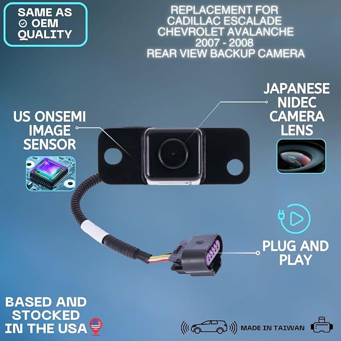 Backup Camera for 2007-2008 Cadillac Escalade Chevrolet Avalanche | Replaces OE part 15862575 15173618, rear view reverse parking assist backup monitor high definition hd video sensor