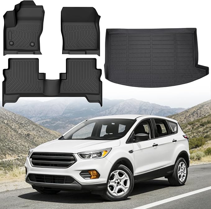 Floor Mats for Ford Escape 2013-2019, Custom Fit Heavy Duty TPE All Weather Protection, Waterproof Non-Slip Black Car Liners for Front & Rear (Two-Row Floor Mats & Cargo Liner)