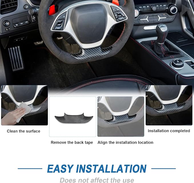 Real Carbon Fiber Steering Wheel Cover Compatible with Corvette C7 2014–2019