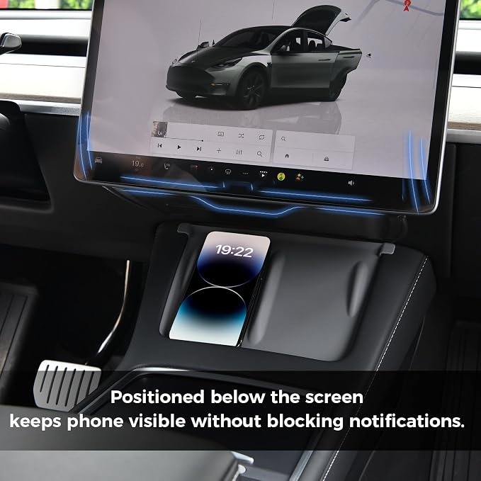 Under Screen Storage for Tesla Model Y/3 - Organizer Tray for Tesla Screen Compartment (Include Juniper & Highland), Enhanced Vehicle Interior with Secure Compartments (White)