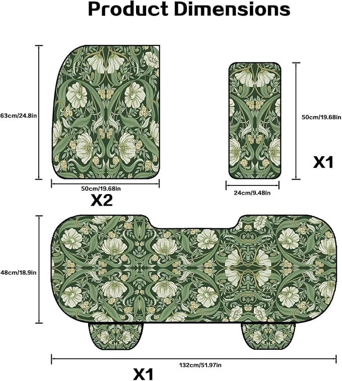 Car Seat Covers,Green Floral William Morris Desgin,Breathable 3D Air Fabric Automotive Seat Cushions, Vintage Boho Aesthetic Interior Accessories, Universal Fit, Machine Washable