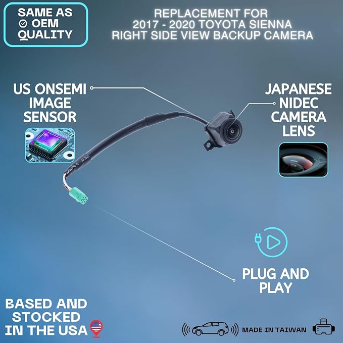 Backup Camera Replaces for 2017 2018 2019 2020 Toyota Sienna Right Side View OE Part # 8679008050, 86790-08050