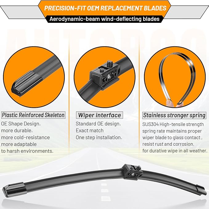 AUTOBOO 22"+22" Windshield Wiper Blade Sets Replacement for Mercedes Benz C class and GLC class 2015-2020 W205 C205 A205 -Original Factory Quality (Pack of 2)