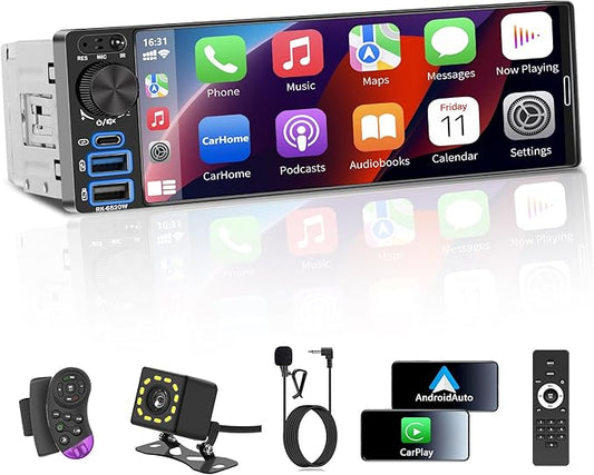 REAKOSOUND Upgrade Your Old Car – 6.5" Single Din Car Stereo with Wireless Apple CarPlay & Android Auto, Bluetooth 6.0, Backup Camera Ready, FM, USB & Type-C, EQ, SWC, MIC