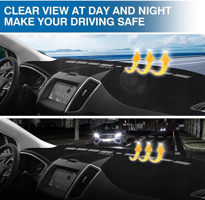 KUST Black Dash Cover Compatible with 2015-2025 2026 Ford Edge Dashboard Cover Accessories for Edge Non-Slip Polyester Dashboard Mat Custom Fit Center Console Sunshield Protector No Glare