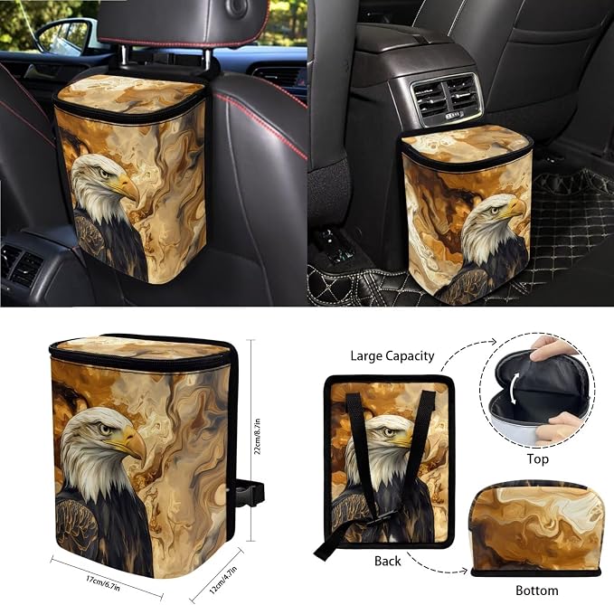 Marble Eagle Car Front Back Seat Covers Full Set with Steering Wheel Cover Safe Belt Pads Cup Coasters Garbage Cans Rear View Mirror Cover Keychain Air Vent Storage Case, Set of 15