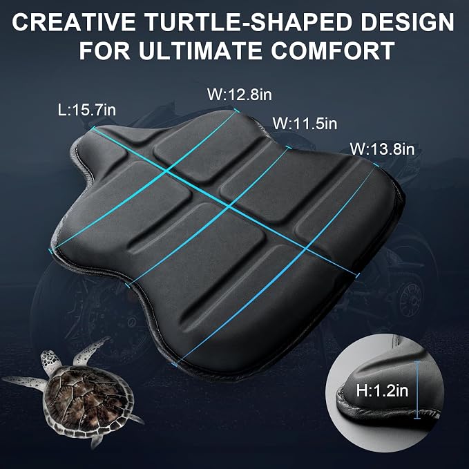 Turtle-Shaped Motorcycle Seat Cushion, Large 3D-Honeycomb Structure Pressure Relief & Breathable Motorcycle TPE Gel Seat Pad for Long Rides