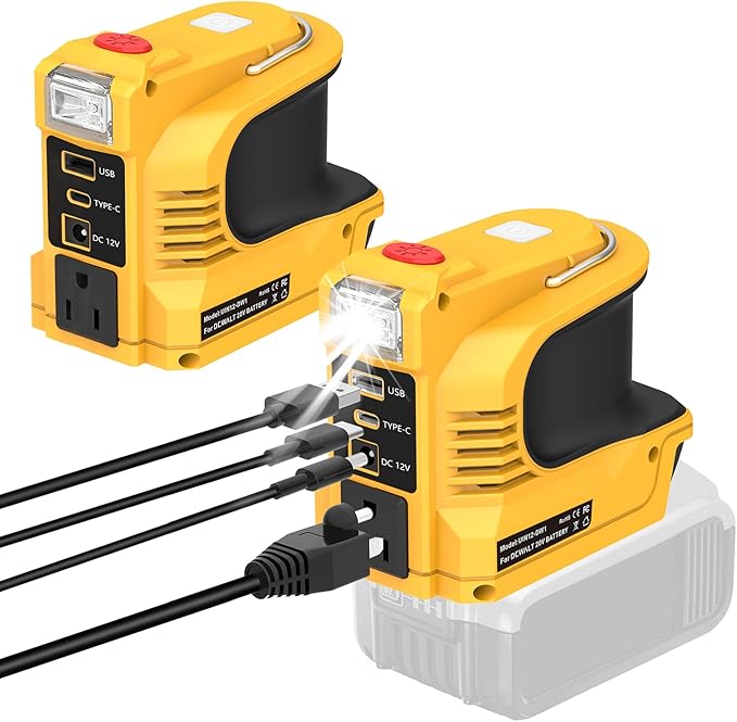Real 220W Power Inverter Compatible with DeWalt 20V Battery, DC 20V to AC 110V-120V Portable Power Station with 1 AC Outlet, 1 USB & Type-C, 1 12V DC & 200LM LED (No Battery)