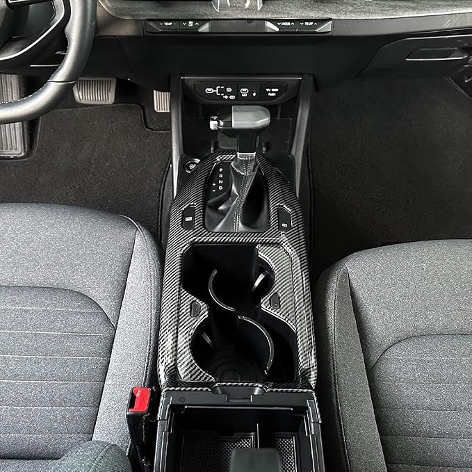 Car Center Console Gear Shift Panel Cover & Water Cup Holder Frame Trim - Compatible with KIA K4 2024-2026 Accessories-Carbon Fiber Pattern