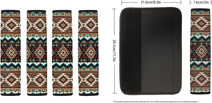 9 Pack Aztec Style Car Seat Covers Full Set, Elastic Comfy Navajo Auto Front Seats Rear Seats Cover with Steering Wheel Cover Seat Belt Pads Universal for SUV Cars Truck, Brown