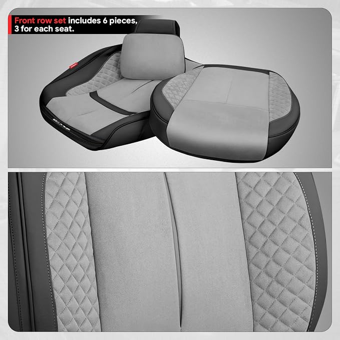 Voris Series Front Row Set Seat Covers Universal for Cars Trucks SUV, Grey, CA-SC-VORIS-F-GY