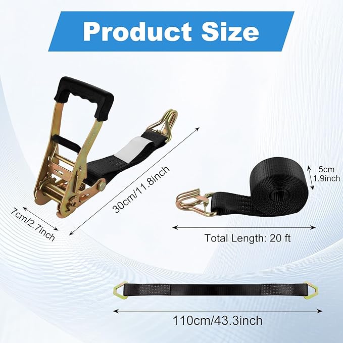 YAYODS 4 Pack Car Tie Down Straps for Trailers with J Hooks, 2" x 10' Heavy Duty Ratchet Straps with 2" x 36'' Axle Straps, 10,000lbs Break Strength Truck Strap for Car, Truck, UTV Transport, Black