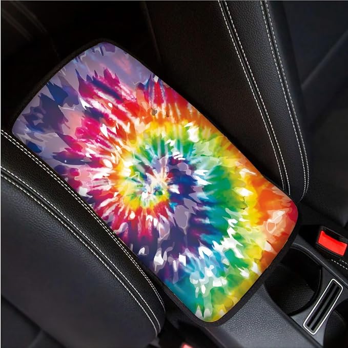 BIGCARJOB Tie Dye Print Car Accessories Full Set 12 Pcs Car Seat Covers Set for Front Back,Steering Wheel Covers,Armrest Pads,Coaster