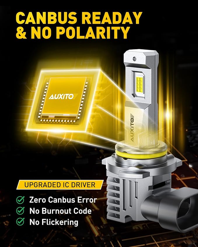 AUXITO 9006/HB4 Bulbs, 30000LM Brightness 6500K White, 1:1 Mini Size, Non-Polarity Plug and Play, HB4 Halogen Fog Lamp Replacement, Canbus Ready, Pack of 2