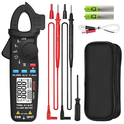 1mA DC Clamp Meter True RMS 6000 Counts Auto-Ranging Digital Multimeter Capacitance Temperature Ohm Live Check V-Alert Low Impedance Voltage Tester for HVAC Automotive