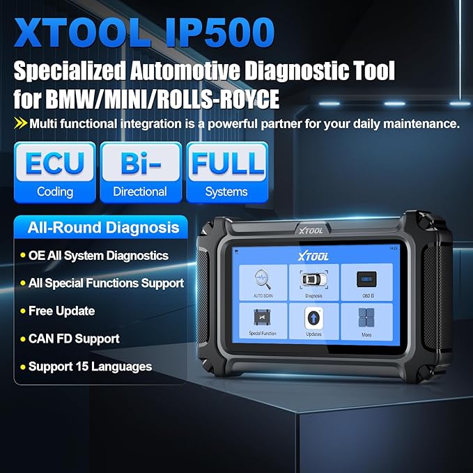 XTOOL IP500 2.0 for BMW OBD2 Scanner, Full Systems Bidirectional Scan Tool with ECU C0ding, Battery Registration Tool for BMW/MiNi/RR, All Services-(Injector C0ding/BMS/ABS), Lifetime Free Update