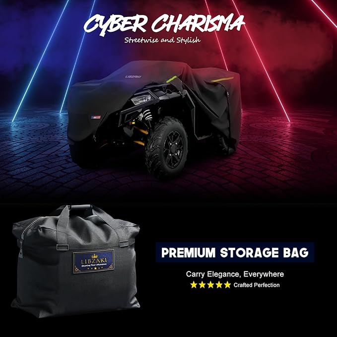 600D ATV Cover - Waterproof Heavy Duty Trailerable Quad Cover - All Season Weather Proof Outdoor UV Protection for Polaris, Kawasaki, Yamaha, Suzuki, Can-Am - Black
