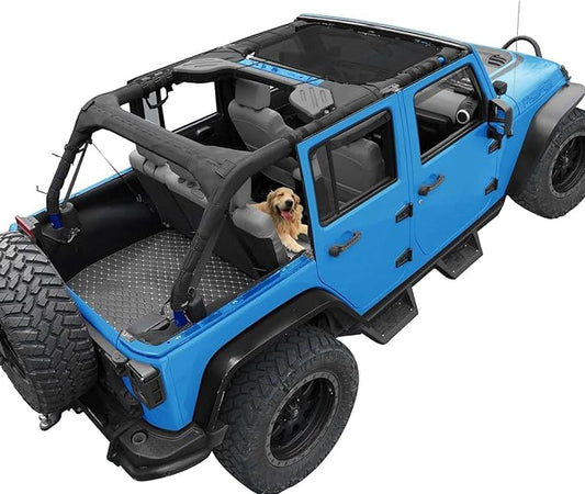 JK Sun Shade Top Compatible with Jeep Wrangler 4 Door 2007 to 2018 Sunshade Sunroof Bikini Cover Blocks UV Wind Noise Black Mesh for Front