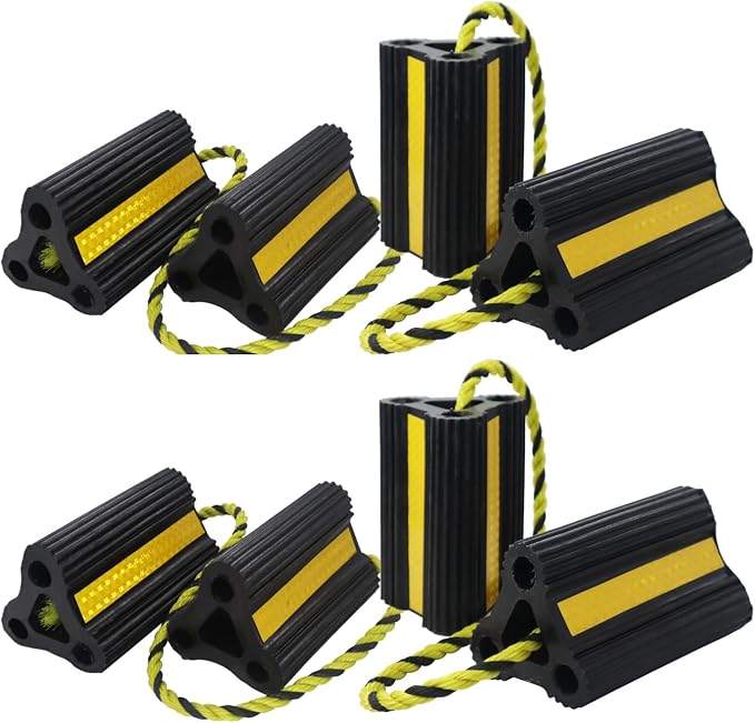 RV Wheel Chocks for Trailers Camper Trucks and Small Aircraft Wheel Chock 4Pair8Pack Wheel Chock Block with 3 Reflective Strips Versatile Heavy Duty Solid Rubber Wheel Immobilizers & Chocks