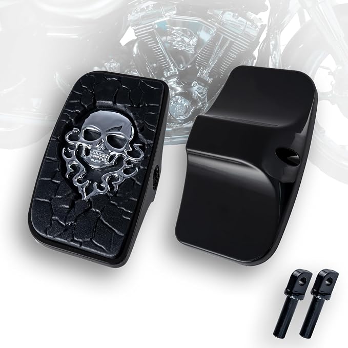 Rear Passenger Footpeg Passenger Peg Floorboard Footboard for Harley Dyna Electra Glide Road Electra RoadKing Fat boy Sportster 883 1200 Sportsters Dynas Softails V-Rod(MetalSkull-Black)