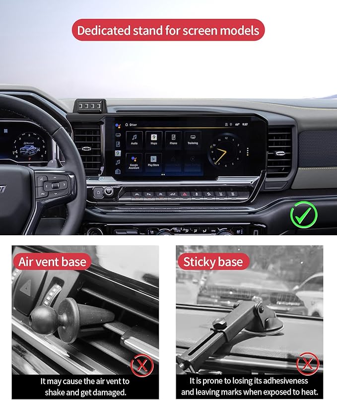 Wireless Charging Car Phone Holder for Chevrolet Silverado 1500 2022-2026/Silverado 2500 HD 2024-2026/GMC Sierra 1500 2500HD 2023-2025, 13.4" Screen Fixed Clip