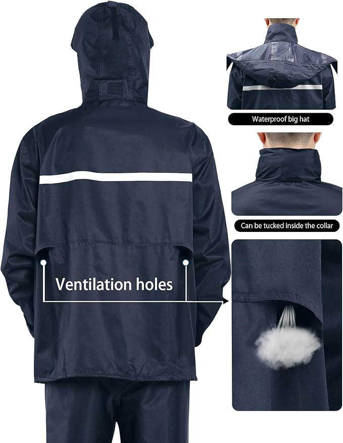 iCreek Rain Suit Waterproof Jacket and Pants Hi Vis Raincoat for Men and Women Reflective Outdoor for All-Sport Work