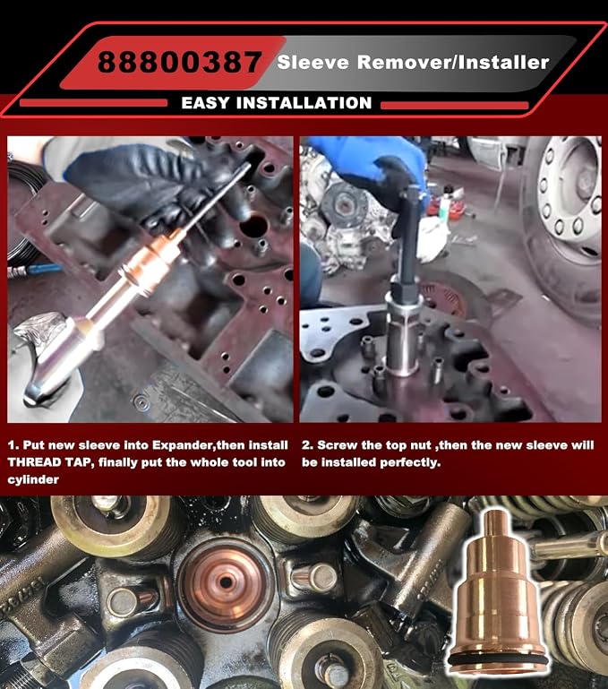 Injector Sleeve Cup Nozzle Tube Remover and Installer Tool Kit Compatible with Volvo D11 D13 D16 FM12, Mack Truck MP7 MP8 MP10 Engines, Replce OEM 9986174 88800387 88800196