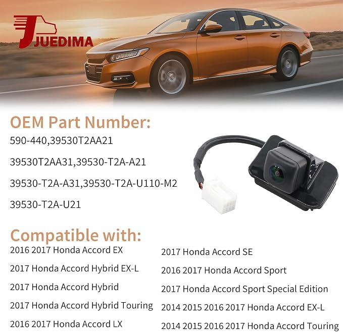 Backup Rear View Camera Fits for Honda Accord 2014 2015 2016 2017 Parking Assist Rear Camera Replaces 39530T2AA21, 39530T2AA31, 39530-T2A-A21, 39530-T2A-A31, 590-440, 39530-T2A-U110-M2, 39530-T2A-U21