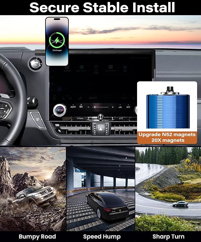 Car Phone Holder for Lexus GX 2024 2025 Accessories Apply to 14 Inch Touchscreen 15W Fast Wireless Charger Screen Fixed Clip HandsFree Cell Phone Mount 360° Rotation