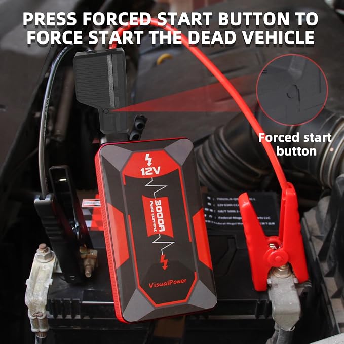 3000A Portable Car Jump Starter, 12V Battery Booster for 6.0L Gas/4.0L Diesel, 9 Safety Protections, Power Bank, 3-Mode LED Flashlight & Hard Case