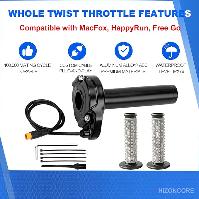 Ebike Full Twist Throttle for Macfox, 3 Pin Surron Style Throttle Grip Kit 12V-72V Compatible with HappyRun Freego Heybike Electric Dirt Bike