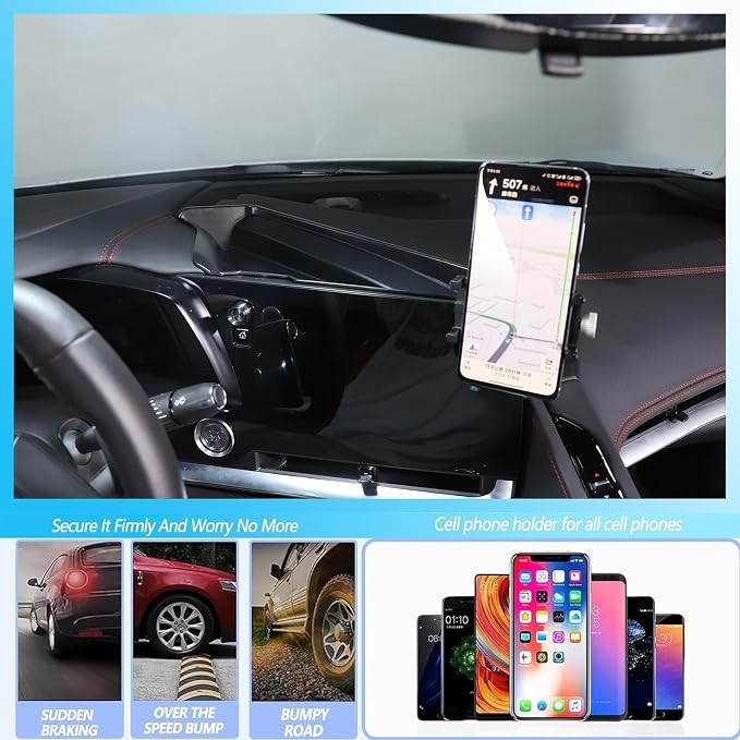 Sekhyna Navigation Screen Back Storage Box Compatible Chevrolet Corvette C8 2020-2025,Dash Organizer Tray,Center Console Phone Insert Auxiliary Storage Tray Interior Accessories (with Phone Mount C)