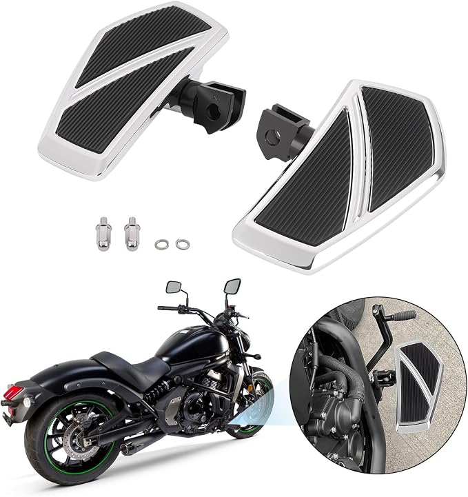 Front Footpegs Rider Floorboards Compatible with Kawasaki Vulcan S 650 Accessories 2015-2025 Anti-Slip Wide Motorcycle Highway Pegs (Chrome)