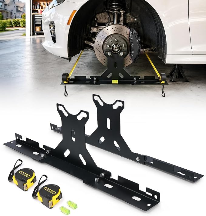 Wheel Toe Alignment Tool Kit for at Home DIY Garage Use, Stainless Steel Toe Plates with Dual Tape Measures, Quick Front-End Toe Check for Automotive Cars Trucks SUVs - Black (Patent Design)