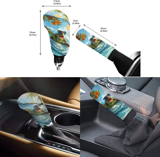 Forchrinse Hawaiian Sea Turtle Car Cover for Women Men Front Back Seat Cover with Steering Wheel Cover/Armrest Seatbelt Cover/Handbrake Gear Shift Cover/Garbage Trash Can